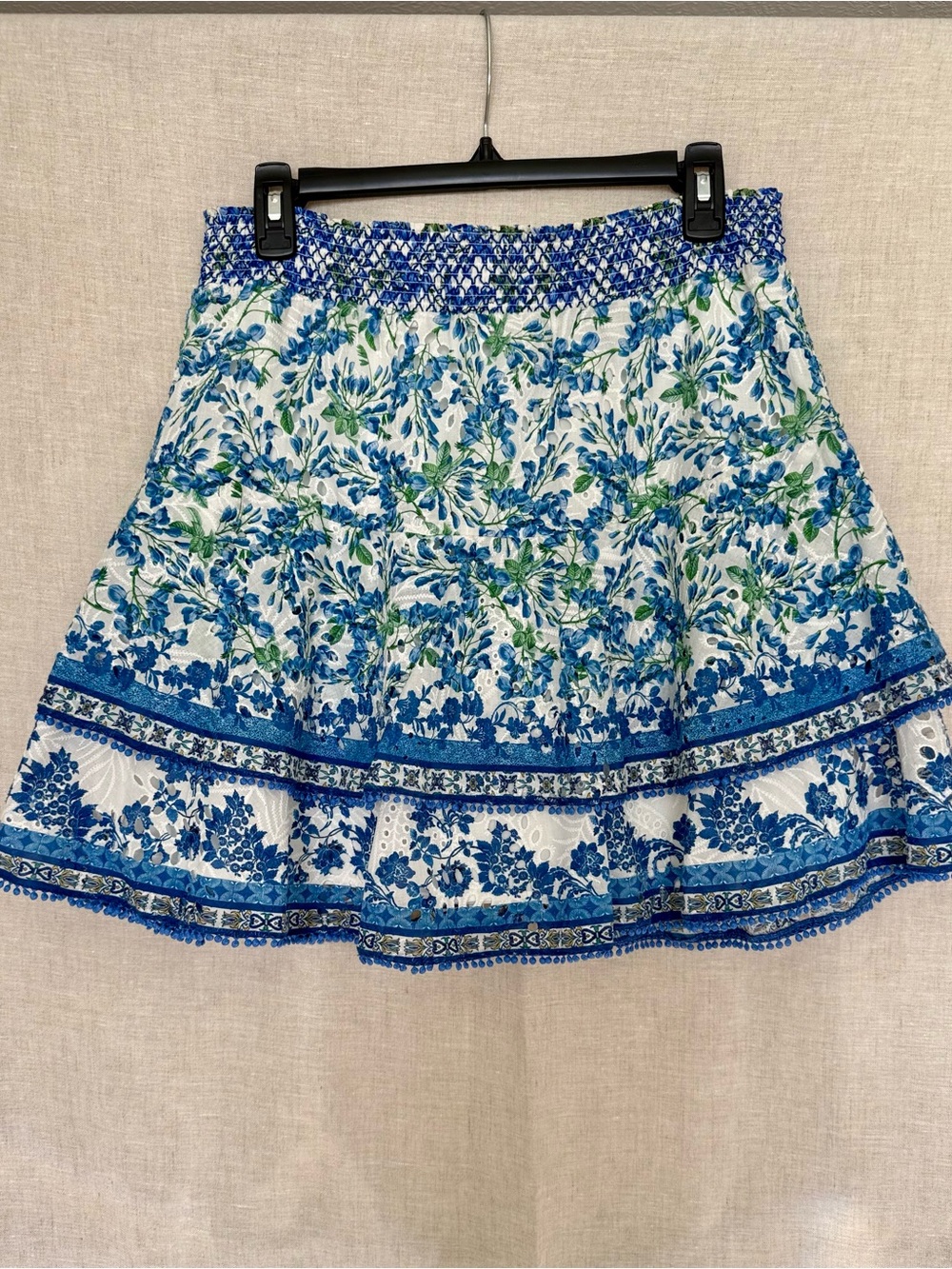 Alice + Olivia Blue Floral Tiered Mini Skirt